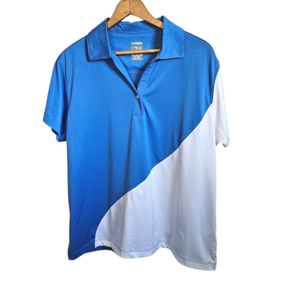 Page & Tuttle Tops - Women's Page & Tuttle Blue and White Cool Swing Golf Polo Performance Shirt, XL